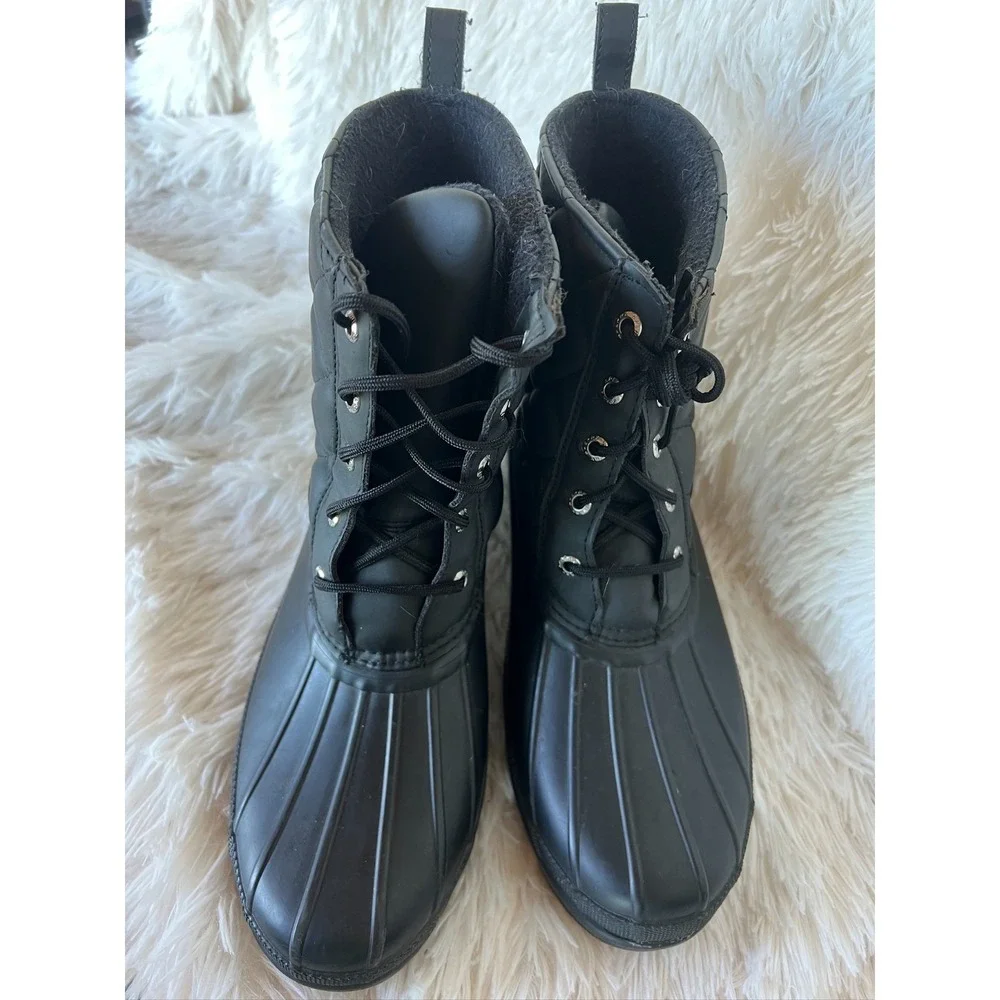 Sperry Saltwater Duck Boots Black‎ Quilted Rain Lace Up Womens Lined Winter Sz 9